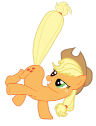 Size: 1225x1593 | Tagged: safe, artist:gmaplay, applejack, earth pony, pony, g4, applejack's hat, ass up, cowboy hat, female, flank, hat, hip, raised hoof, raised leg, raised tail, simple background, solo, tail, teeth, transparent background, vector