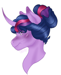 Size: 902x1111 | Tagged: safe, artist:califrank, twilight sparkle, pony, g4, curved horn, female, hair bun, horn, mare, profile, simple background, solo, transparent background