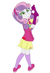 Size: 1466x2124 | Tagged: safe, artist:gmaplay, sweetie belle, equestria girls, g4, clothes, cute, diasweetes, energy drink, formula 1, grid girl, looking at you, racing, racing suit, red bull, shoes, simple background, solo, teeth, transparent background, walking