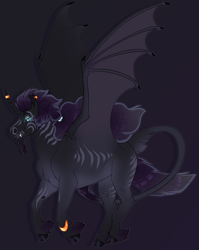 Size: 1174x1476 | Tagged: safe, artist:seffiron, oc, oc only, oc:hallows night, hybrid, pony, zony, magical lesbian spawn, male, offspring, parent:nightmare moon, parent:zecora, solo