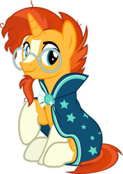 Size: 2063x2908 | Tagged: safe, artist:slb94, sunburst, pony, unicorn, g4, brooch, clothes, glasses, high res, jewelry, male, raised hoof, robe, simple background, sitting, solo, stallion, sunburst's brooch, sunburst's cloak, sunburst's glasses, transparent background, vector