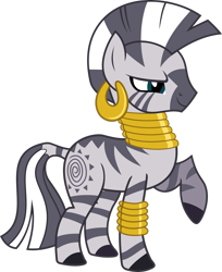 Size: 2214x2709 | Tagged: safe, artist:uxyd, zecora, pony, zebra, g4, bracelet, ear piercing, earring, female, high res, jewelry, leg rings, neck rings, piercing, quadrupedal, raised hoof, simple background, smiling, smirk, solo, transparent background, vector
