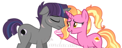 Size: 1600x633 | Tagged: safe, artist:ipandacakes, luster dawn, oc, oc:crescendo, pony, unicorn, g4, male, offspring, parent:shadow lock, parent:twilight sparkle, parents:twilock, simple background, stallion, transparent background