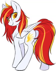 Size: 1250x1575 | Tagged: safe, artist:scarlet-spectrum, oc, oc:diamond sun, pegasus, pony, butt, colored, colored sketch, female, looking back, mare, patreon, patreon reward, pegasus oc, plot, simple background, sketch, slender, thin, white background