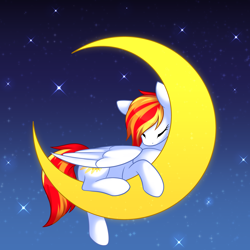 Size: 5000x5000 | Tagged: safe, artist:scarlet-spectrum, oc, oc only, oc:diamond sun, pegasus, pony, commission, crescent moon, eyes closed, female, mare, moon, night, sky, sleeping, sleeping on moon, stars, tangible heavenly object, transparent moon, ych result