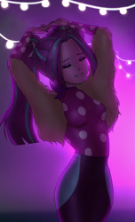 Size: 1920x3151 | Tagged: safe, artist:amazingpuffhair, aria blaze, equestria girls, find the magic, g4, my little pony equestria girls: better together, clothes, dancing, eyes closed, female, music video, pants, scene interpretation, solo