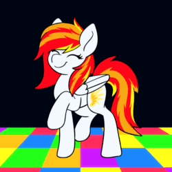 Size: 1000x1000 | Tagged: safe, artist:scarlet-spectrum, oc, oc only, oc:diamond sun, pegasus, pony, animated, commission, cute, dancing, eyes closed, female, gif, mare, ocbetes, simple background, smiling, solo, ych result