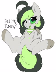 Size: 2907x3733 | Tagged: safe, artist:pegamutt, oc, oc only, oc:bree jetpaw, pegasus, pony, bellyrub request, clothes, colored tongue, cowlick, curly tail, fangs, fluffy, freckles, high res, looking at you, open mouth, pegamutt, scarf, solo, spots, text
