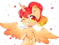 Size: 2000x1535 | Tagged: safe, artist:emy12126, artist:emyjk, oc, oc only, alicorn, pony, cute, grin, one eye closed, pegasister, smiling, solo, spread wings, sunlight, wings, wink