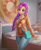 Size: 900x1107 | Tagged: safe, artist:racoonsan, sunny starscout, human, g5, anime, badge, bag, bed, bedroom, braid, breasts, clothes, cute, eyebrows, eyelashes, female, hair, holding, humanized, jeans, long hair, pants, satchel, scene interpretation, shoulder bag, smiling, solo, standing, sunnybetes, sweater