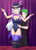 Size: 1280x1773 | Tagged: safe, artist:thebrokencog, spike, trixie, human, g4, bow, bowtie, breasts, busty trixie, cleavage, clothes, corset, curtains, feather, female, grin, hat, holding, humanized, leotard, male, necktie, older, older spike, pants, shirt, smiling, socks, suit, teeth, thigh highs, top hat, wrist cuffs