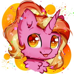 Size: 2000x2000 | Tagged: safe, artist:emy12126, artist:emyjk, luster dawn, pony, unicorn, g4, :p, abstract background, bust, cheek fluff, chest fluff, cute, digital art, ear fluff, fanart, female, head only, high res, lusterbetes, mare, portrait, solo, tongue out