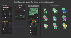 Size: 2400x1300 | Tagged: safe, artist:zethbsoul, applejack, discord, fluttershy, pinkie pie, princess celestia, princess luna, rainbow dash, rarity, twilight sparkle, pony, pony town, g4, chibi, guide, smol