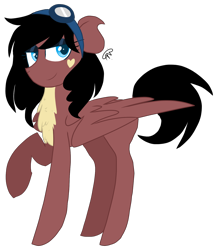 Size: 1322x1524 | Tagged: safe, artist:gallantserver, oc, oc only, oc:onyx thunder, pegasus, pony, concave belly, female, goggles, mare, offspring, parent:dumbbell, parent:pinkie pie, simple background, solo, transparent background