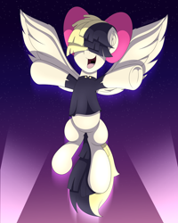 Size: 2400x3000 | Tagged: safe, artist:aarondrawsarts, songbird serenade, pegasus, pony, g4, my little pony: the movie, belly, commission, commissioner:reversalmushroom, female, frog (hoof), high res, mare, round belly, smiling, solo, spotlight, spread wings, underhoof, wings