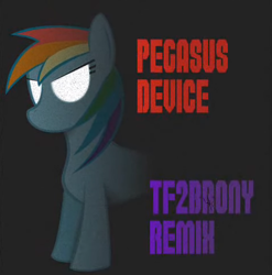 Size: 475x480 | Tagged: safe, rainbow dash, pegasus, pony, fanfic:rainbow factory, g4, cover art, fanfic art, glowing eyes, no mouth, pegasus device, white eyes