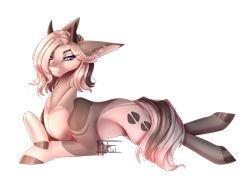 Size: 2748x2024 | Tagged: safe, artist:minelvi, oc, oc only, bicorn, pony, colored hooves, ear fluff, eyelashes, high res, horn, horns, lying down, multiple horns, prone, signature, simple background, solo, transparent background