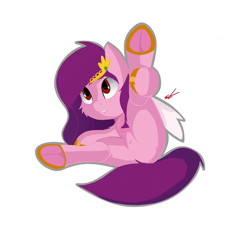 Size: 2896x2656 | Tagged: safe, artist:groomlake, pipp petals, pegasus, pony, g5, butt, colored, crown, featureless crotch, female, frog (hoof), high res, jewelry, lying down, mare, pipp butt, plot, red eyes, red-eyed pipp, regalia, simple background, solo, underhoof, white background