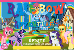 Size: 730x496 | Tagged: safe, artist:[j.b.m], applejack, fluttershy, pinkie pie, rainbow dash, rarity, scootaloo, twilight sparkle, alicorn, earth pony, pegasus, pony, unicorn, g4, .exe, creepypasta, female, filly, rainbow adventures, rainbow.exe, screenshots, twilight sparkle (alicorn), update