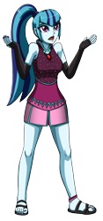 Size: 1408x3000 | Tagged: safe, artist:artemis-polara, sonata dusk, equestria girls, g4, breasts, busty sonata dusk, clothes, confused, evening gloves, feet, fingerless elbow gloves, fingerless gloves, gloves, long gloves, nail polish, open mouth, sandals, shirt, shrug, simple background, skirt, solo, toes, transparent background