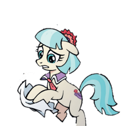 Size: 1024x1024 | Tagged: safe, artist:sara pitre-durocher, idw, coco pommel, earth pony, pony, g4, adorable distress, background removed, cute, friendship in disguise, napkin, simple background, solo, transparent background, worried