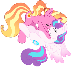 Size: 11151x10493 | Tagged: safe, artist:ejlightning007arts, luster dawn, princess flurry heart, alicorn, pony, unicorn, g4, the last problem, base used, duo, eyes closed, female, flurrydawn, kissing, lesbian, older, older flurry heart, ponytail, shipping, simple background, spread wings, transparent background, vector, wings