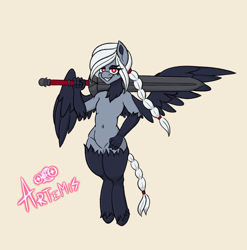 Size: 2772x2806 | Tagged: safe, artist:ezralight, oc, oc only, oc:artemis, hippogriff, high res, male, sword, weapon