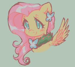Size: 742x668 | Tagged: safe, artist:fluttershyes, fluttershy, butterfly, pegasus, pony, g4, blushing, bust, clothes, cute, cutie mark accessory, dress, female, gala dress, green background, heart eyes, mare, no pupils, portrait, shyabetes, simple background, smiling, solo, three quarter view, wingding eyes