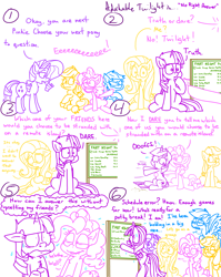 Size: 4779x6013 | Tagged: safe, artist:adorkabletwilightandfriends, applejack, fluttershy, pinkie pie, rainbow dash, rarity, twilight sparkle, alicorn, earth pony, pegasus, pony, unicorn, comic:adorkable twilight and friends, g4, adorkable, adorkable twilight, annoying, bipedal, butt, chalkboard, comic, cute, disappointed, dork, flying, friendship, girls night, grab, grabbing, happy, humor, lip bite, mane six, mares night, need to poop, nervous, nostril flare, open mouth, plot, potty emergency, potty time, pulling, shrunken pupils, sitting, slice of life, sliding, stomach noise, stroking mane, sweat, toilet humor, truth or dare, twilight sparkle (alicorn)