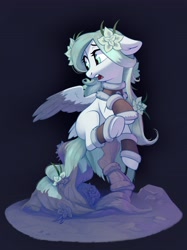 Size: 2914x3904 | Tagged: safe, artist:taneysha, oc, oc only, pegasus, pony, female, flower, flower in hair, high res, leg warmers, mare, objectification, open mouth, petrification, solo, transformation