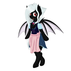 Size: 4000x4000 | Tagged: safe, artist:maledict, oc, oc:midnight ruby, bat pony, bat pony oc, bipedal, chest fluff, clothes, dirndl, dress, fangs, jewelry, necklace, red eyes, spread wings, standing, wings