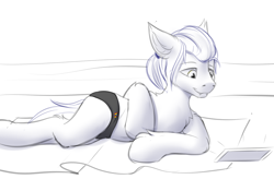 Size: 962x630 | Tagged: safe, artist:snowstormbat, oc, oc only, oc:midnight snowstorm, bat pony, semi-anthro, arm hooves, beach, cellphone, clothes, fangs, lying, lying down, male, on side, phone, ponytail, solo, speedo, stallion, swimsuit, towel