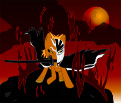 Size: 800x677 | Tagged: safe, artist:balister, pony, action pose, bankai, bleach (manga), kurosaki ichigo, looking at you, ponified, solo, sword, weapon