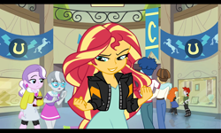 Size: 1280x768 | Tagged: safe, artist:hanasakiyunarin, crimson napalm, curly winds, diamond tiara, golden hazel, silver spoon, some blue guy, sunset shimmer, wiz kid, human, equestria girls, g4, my little pony equestria girls: friendship games, canterlot high, deleted scene, gay, male, ship:wizwinds, shipping, solo focus, what more is out there