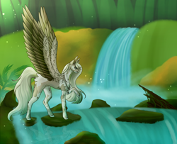 Size: 3500x2845 | Tagged: safe, artist:amcirken, oc, oc only, oc:coconut cream, pegasus, pony, female, high res, mare, solo, waterfall