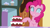 Size: 1920x1080 | Tagged: safe, screencap, pinkie pie, earth pony, pony, g4, grannies gone wild, my little pony: friendship is magic, cake, female, food, mare, solo, swirly eyes