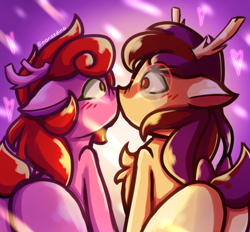 Size: 2060x1910 | Tagged: safe, artist:nanazdina, oc, oc:embrelle zerez, oc:lunatia elsa, deer, butt, couple, duo, glasses, ibispaint x, kissing, love, plot, simple background