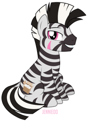 Size: 872x1200 | Tagged: safe, artist:jennieoo, oc, oc only, oc:lost way, pony, zebra, happy, show accurate, simple background, sitting, smiling, solo, transparent background, vector