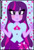 Size: 480x706 | Tagged: safe, artist:amyrosexshadowlover, twilight sparkle, equestria girls, g4, abstract background, blushing, clothes, cutie mark, cutie mark on clothes, eye clipping through hair, eyelashes, female, skirt, smiling, solo