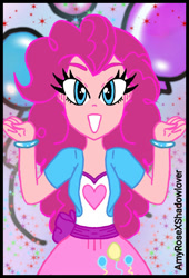 Size: 480x706 | Tagged: safe, artist:amyrosexshadowlover, pinkie pie, equestria girls, g4, balloon, bracelet, clothes, cutie mark, cutie mark on clothes, eyelashes, female, grin, jewelry, skirt, smiling, solo