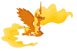 Size: 982x648 | Tagged: safe, artist:lianadelsuruna, oc, oc only, oc:sun sparkle, alicorn, pony, alicorn oc, horn, lying down, solo, wings