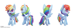 Size: 1600x626 | Tagged: safe, artist:andrew hickinbottom, artist:andyh_3d, part of a set, rainbow dash, pegasus, pony, g4.5, my little pony: pony life, official, 3d, 3ds max, multiple angles, simple background, white background