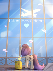 Size: 1193x1600 | Tagged: safe, artist:radioaxi, oc, oc only, pony, unicorn, airbus, airbus a320, luggage, plane, silhouette, solo