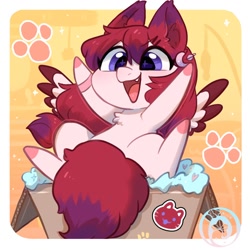 Size: 1200x1200 | Tagged: safe, artist:oofycolorful, oc, oc only, pegasus, pony, g4, chest fluff, chibi, cute, cute little fangs, fangs, ocbetes, open mouth, open smile, smiling, solo, sparkly eyes, wingding eyes