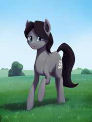 Size: 1920x2546 | Tagged: safe, artist:mrscroup, oc, oc:sinnie, earth pony, pony, field, green background, simple background, solo, tongue out