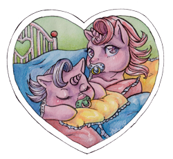 Size: 1826x1686 | Tagged: safe, artist:shaiyeh, sniffles, snookums, pony, unicorn, g1, 2018, baby, baby pony, blanket, cute, female, filly, pacifier, pillow, sleeping