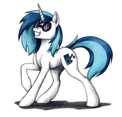 Size: 3044x2905 | Tagged: safe, artist:magical-marauder, dj pon-3, vinyl scratch, pony, unicorn, g4, alternate cutie mark, female, high res, mare, simple background, solo, sunglasses, traditional art, white background