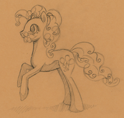 Size: 1794x1711 | Tagged: safe, artist:magical-marauder, pinkie pie, earth pony, pony, g4, female, flower, flower in mouth, mare, monochrome, mouth hold, rearing, sketch, solo, traditional art
