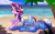 Size: 1920x1188 | Tagged: safe, artist:elektra-gertly, starlight glimmer, trixie, pony, unicorn, g4, beach, blushing, colored hooves, duo, duo female, female, lesbian, lip bite, lying down, mare, ocean, prone, ship:startrix, shipping, sploot, water, wavy mouth