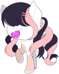 Size: 2192x2736 | Tagged: safe, artist:jetjetj, part of a set, oc, oc only, oc:pink velvet, earth pony, pony, chibi, commission, female, heart, high res, mare, mouth hold, solo, ych result